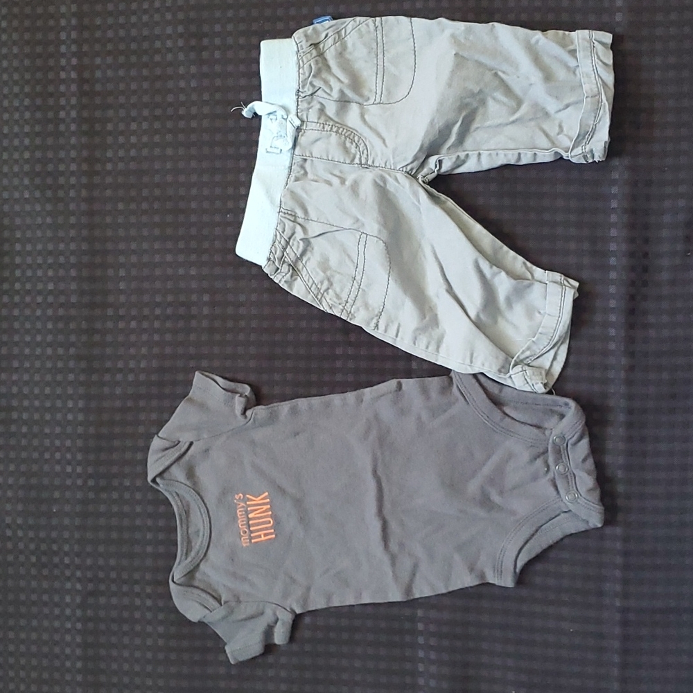 2 piece, boys 3 month lot, grey Mommy's Hunk one Piece , grey miniville pants